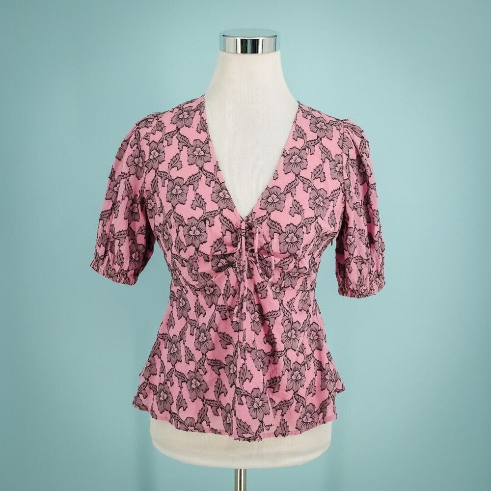 Roberta Roller Rabbit Size XS Pau Rosalie Pink Floral Lace Short Sleeve Top